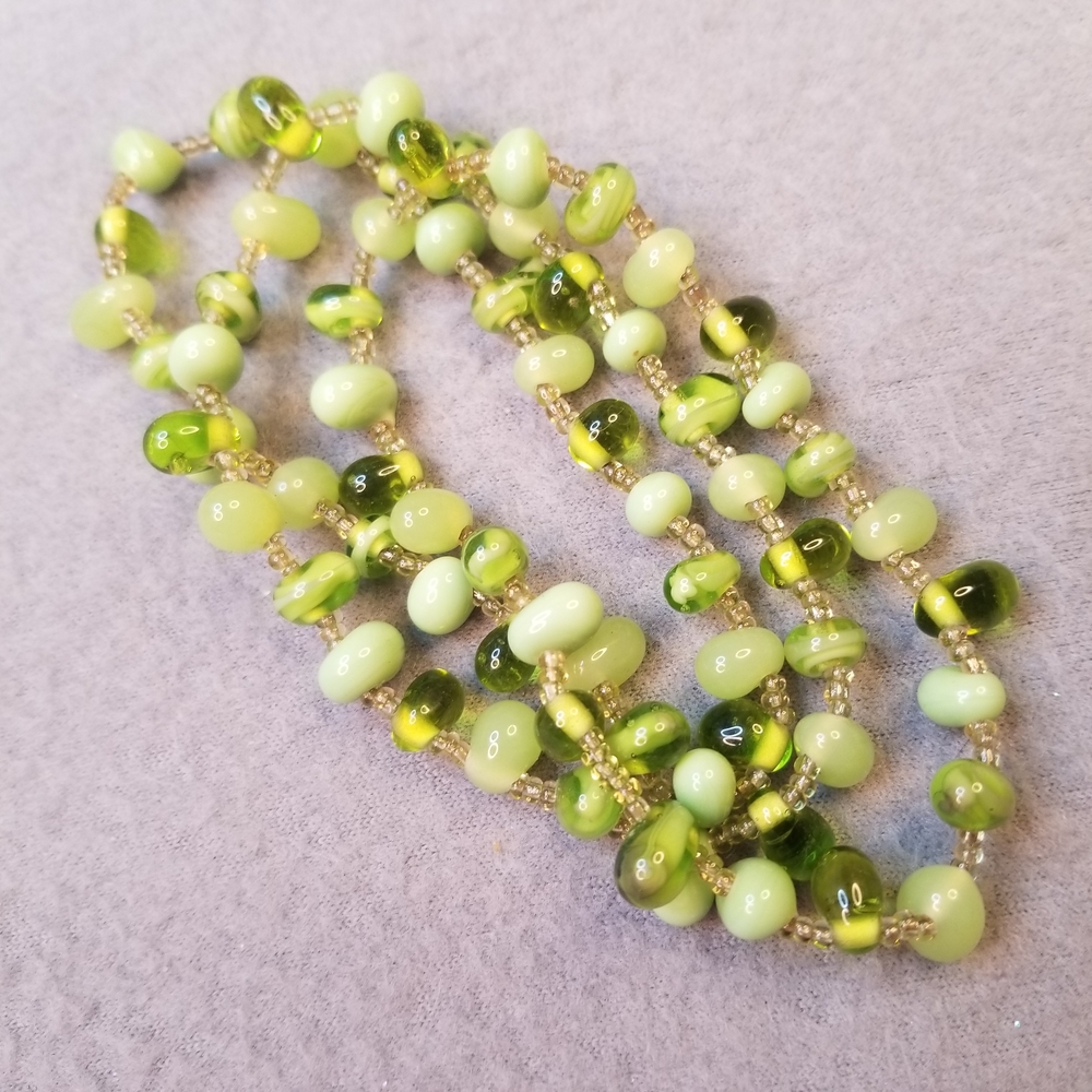3 Monochromatic Green Artisan Lampwork Glass Beaded Stretchy Bracelets